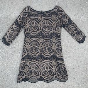 La Rok Luxe Black and Gold Mesh Dress Size S